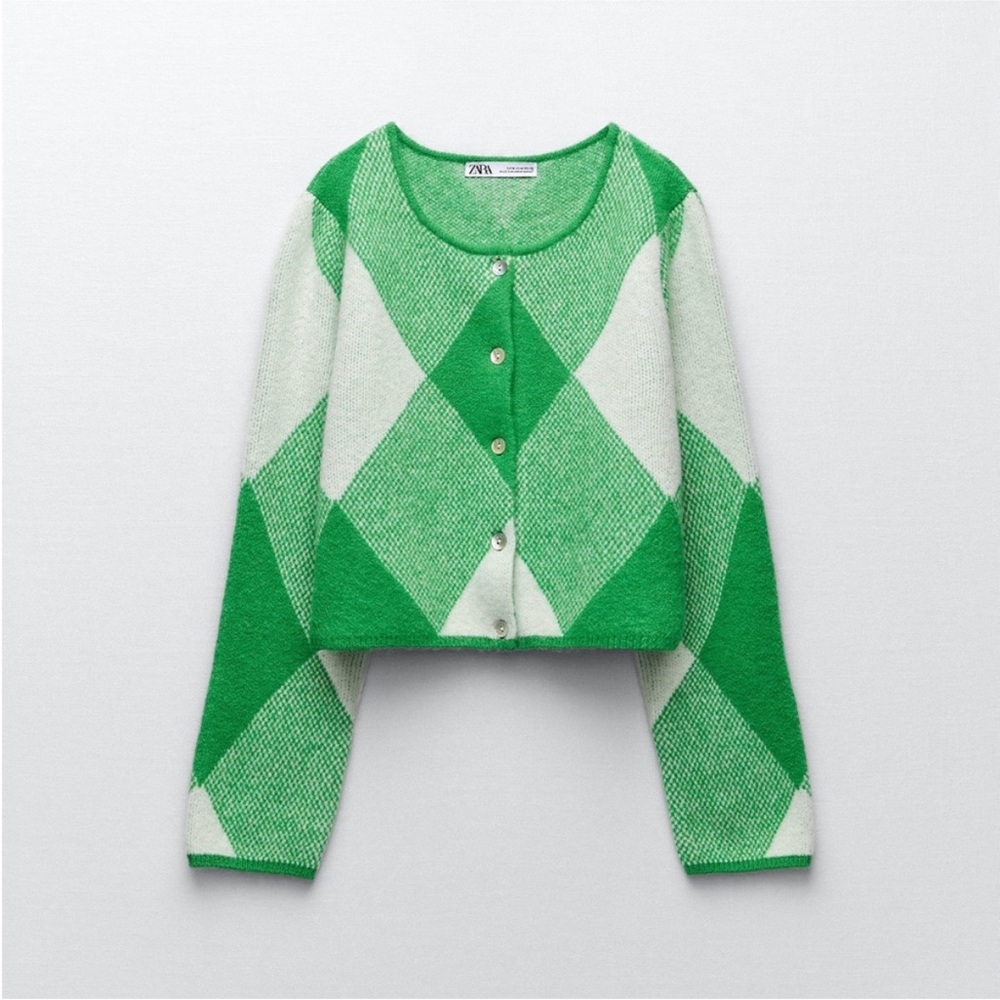 Zara Argyle Jacquard Cardigan
